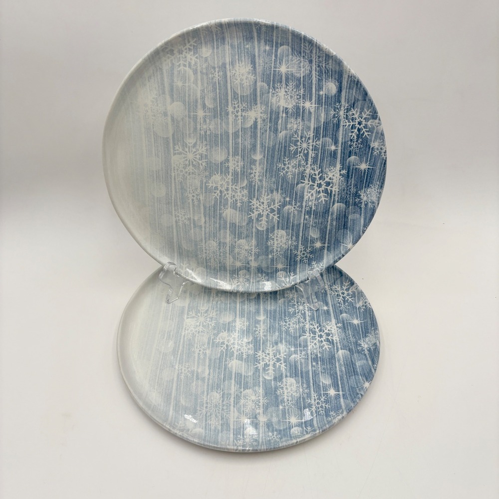 Mesa Brasil Snowflake Dinner Plates Set of 2 Blue & White Winter Holiday